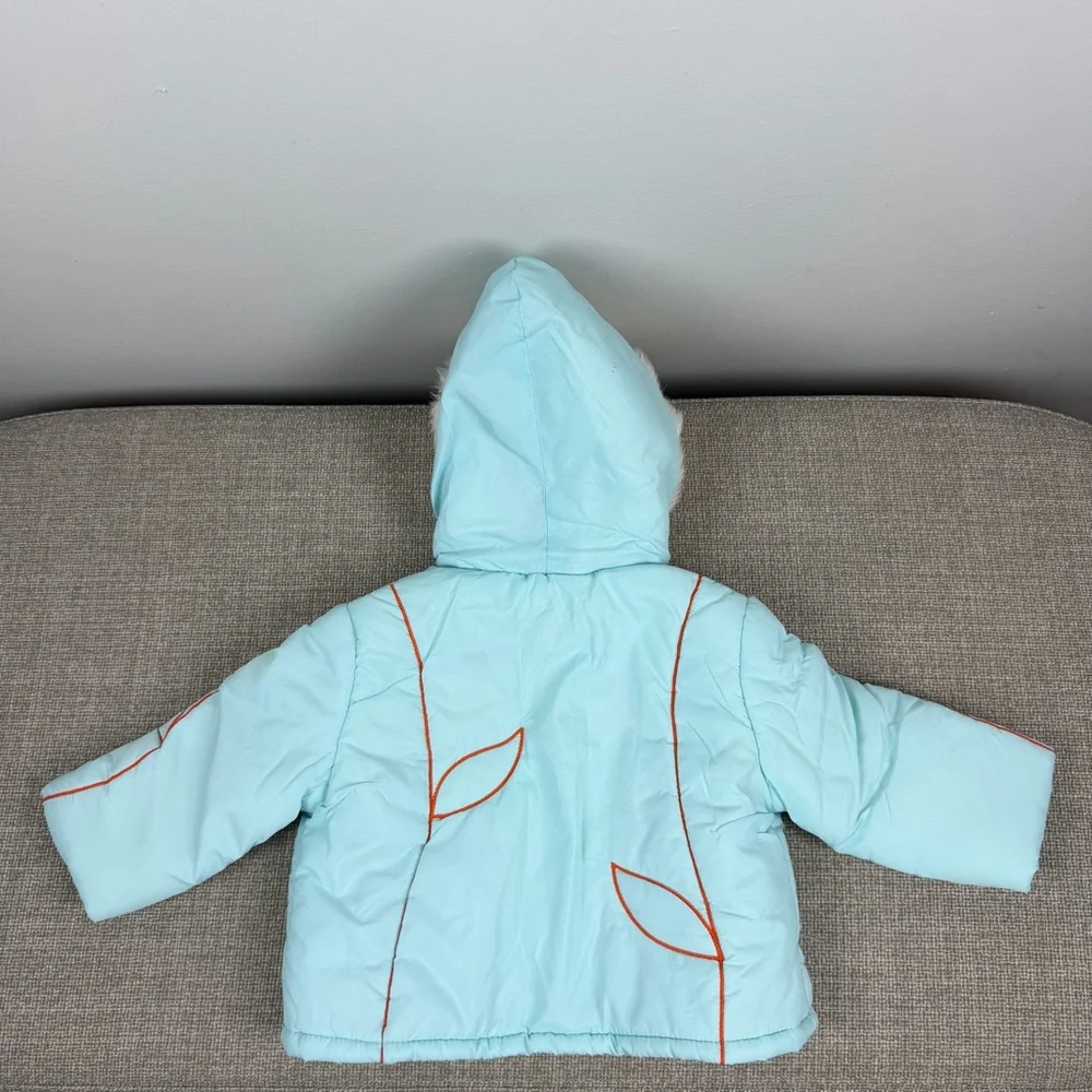 Vintage Sears Blue Tulip Puffer Winter Coat Zip Up Jacket Hood Small 6-9 Months